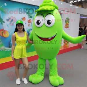 Lime Green Fried Rice mascot costume character dressed with a One-Piece Swimsuit and Shoe laces