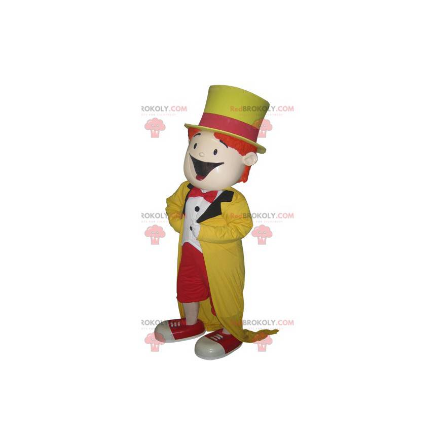 Goochelaar kleurrijke sneeuwpop mascotte. Mascotte tonen -