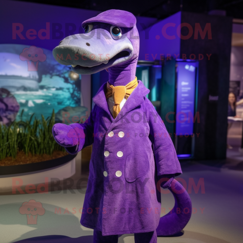 Purple Loch Ness Monster mascot costume character dressed with a Coat ...