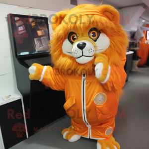 Orange Lion maskot kostume...