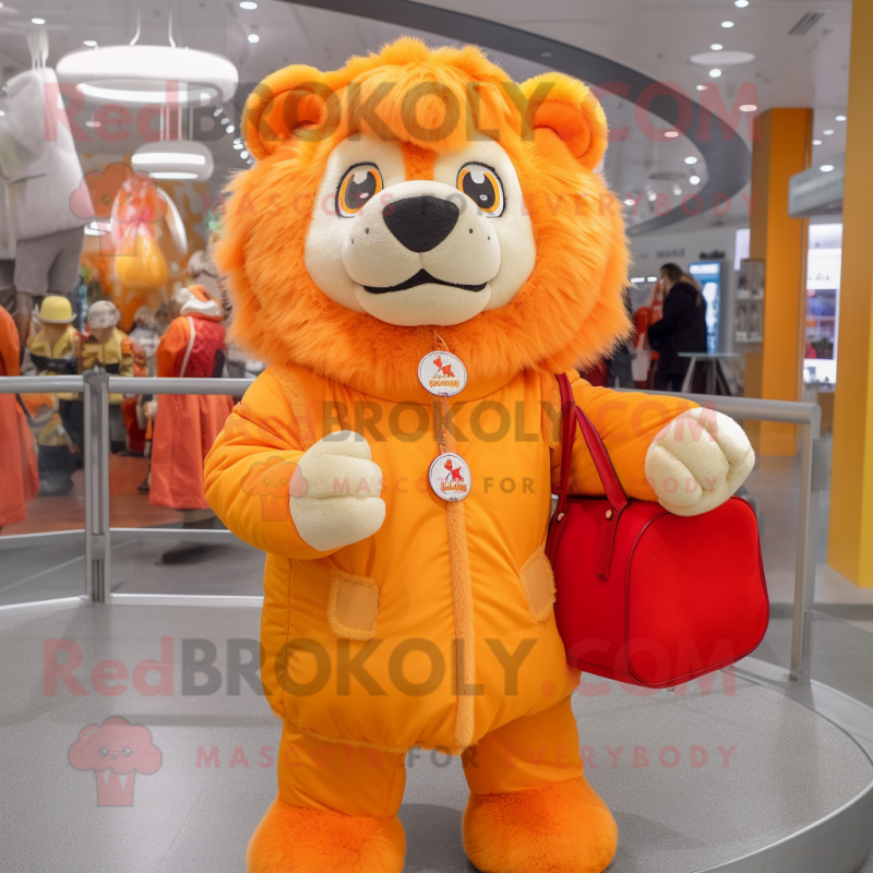 Personagem de fantasia de mascote Orange Lion vestido com um