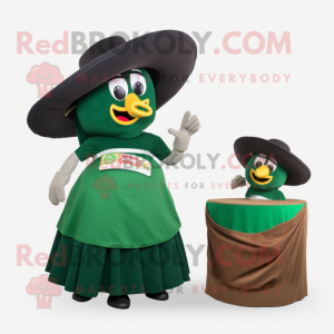 Forest Green Fajitas mascot costume character dressed with a Circle Skirt and Handbags