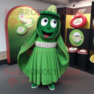 Forest Green Fajitas mascot costume character dressed with a Circle Skirt and Handbags