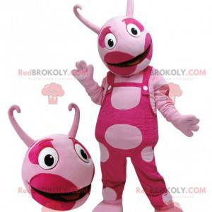 Tweekleurige roze schepselmascotte. Roze mascotte -