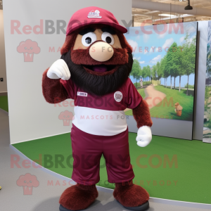 Maroon Meatballs mascot costume character dressed with a Cargo Shorts and Headbands