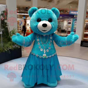 Cyan Teddy Bear maskot...