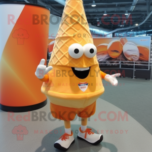 Orange Ice Cream Cone mascot costume character dressed with a Board Shorts and Foot pads