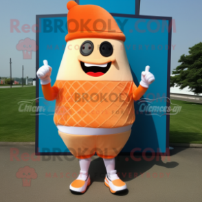 Orange Ice Cream Cone mascot costume character dressed with a Board Shorts and Foot pads