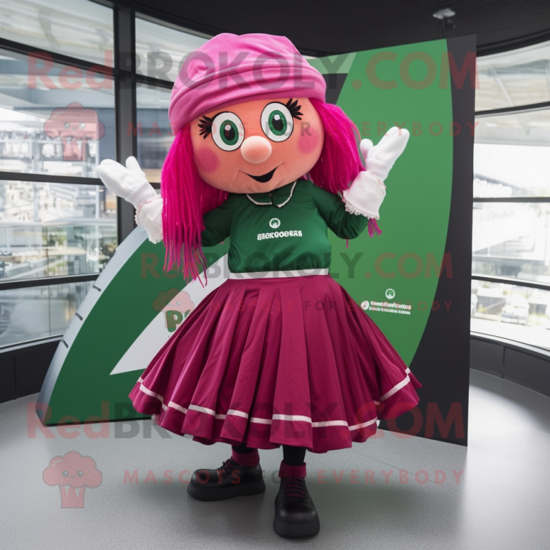 Magenta Irish Flag mascot costume character dressed with a Pleated Skirt and Berets