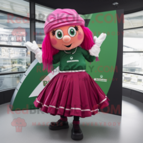 Magenta Irish Flag mascot costume character dressed with a Pleated Skirt and Berets