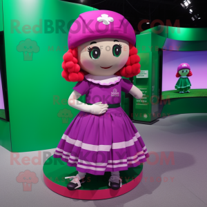 Magenta Irish Flag mascot costume character dressed with a Pleated Skirt and Berets