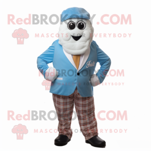 Sky Blue Falafel mascot costume character dressed with a Flannel Shirt and Tie pins