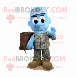 Sky Blue American Soldier mascot costume character dressed with a Cargo Shorts and Scarf clips