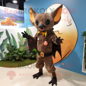 Rust Fruit Bat mascot costume character dressed with a One-Piece Swimsuit and Shoe clips