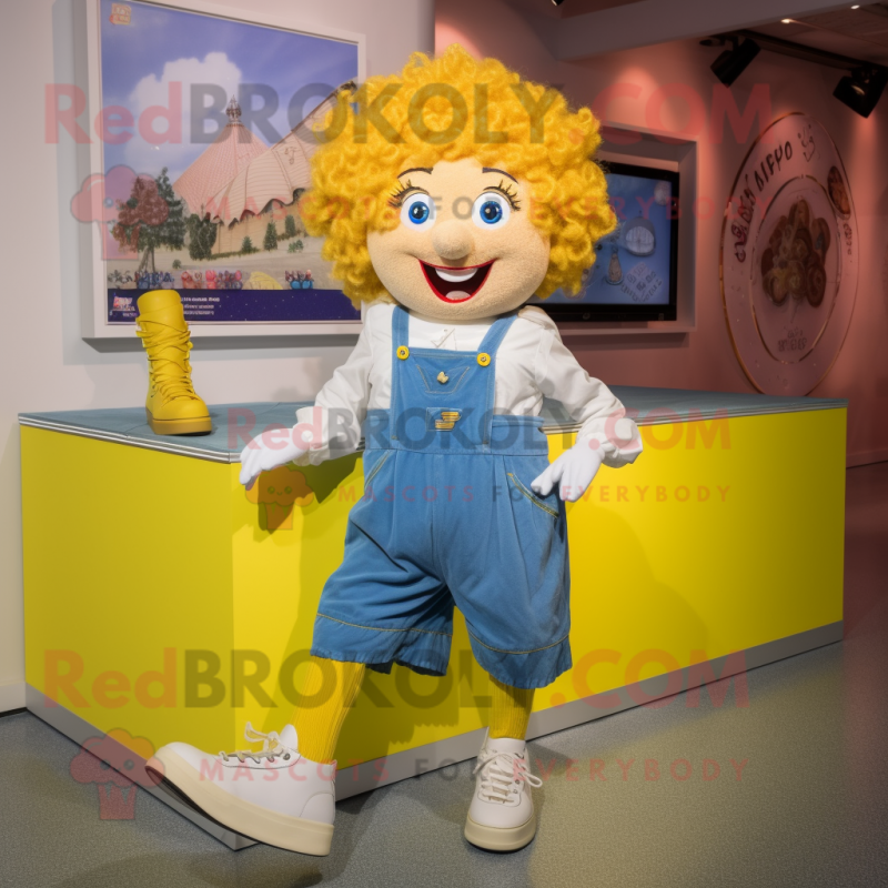 Yellow Irish Dancing Shoes mascot costume character dressed with a Chambray Shirt and Clutch bags