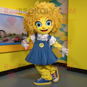 Yellow Irish Dancing Shoes mascot costume character dressed with a Chambray Shirt and Clutch bags