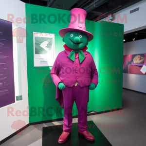 Magenta Leprechaun Hat mascot costume character dressed with a Romper and Pocket squares