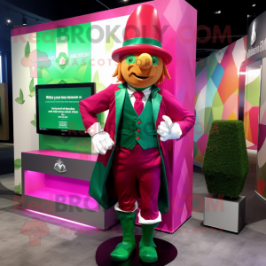 Magenta Leprechaun Hat mascot costume character dressed with a Romper and Pocket squares