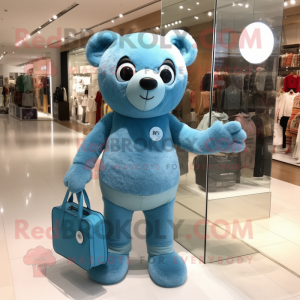 Cyan Teddy Bear maskot...