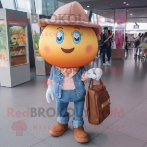 Peach Chocolates mascot costume character dressed with a Boyfriend Jeans and Wallets