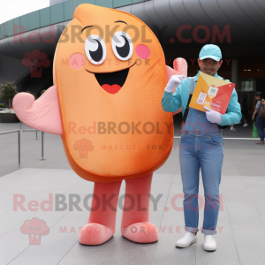 Peach Chocolates mascot costume character dressed with a Boyfriend Jeans and Wallets