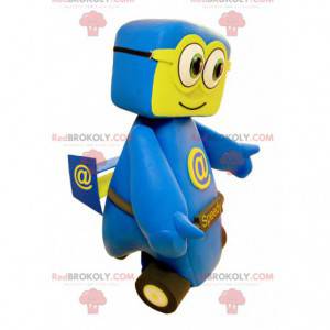 Blauwe en gele auto-mascotte. Snelle mascotte - Redbrokoly.com