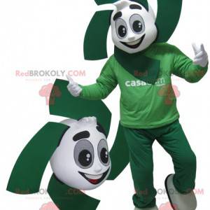 Witte en groene sneeuwpopmascotte. Groene mascotte -