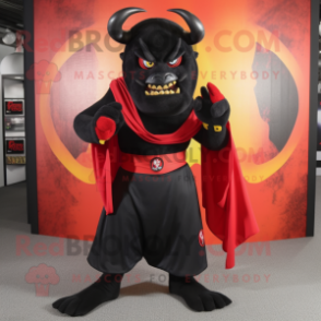 Black Devil mascot costume character dressed with a Graphic Tee and Scarf clips