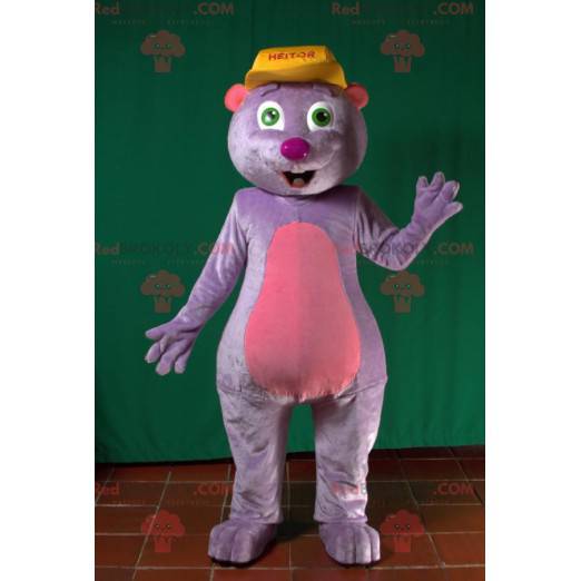 Mascote toupeira roxa e rosa fofa e engraçada - Redbrokoly.com