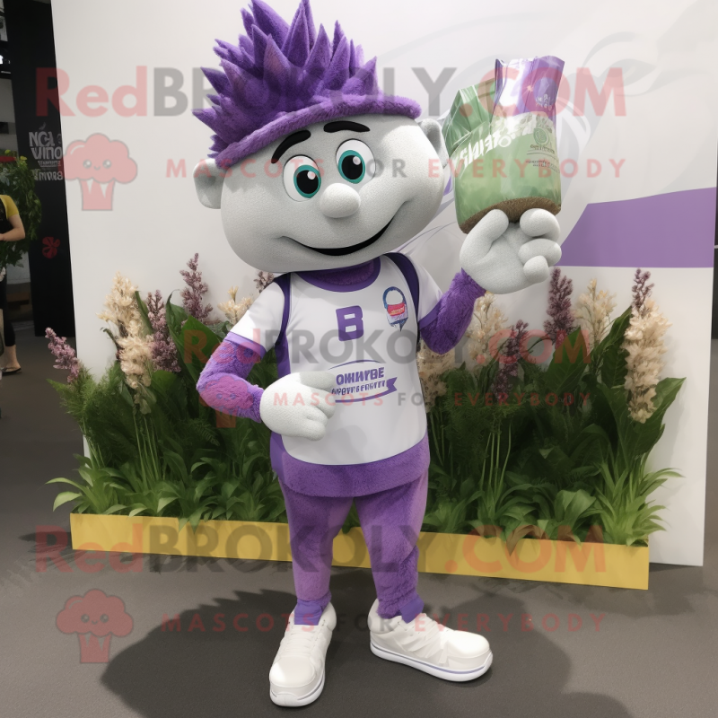 Lavender Bouquet Of Flowers mascot costume character dressed with a Joggers and Clutch bags