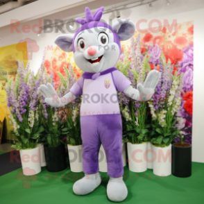 Lavender Bouquet Of Flowers mascot costume character dressed with a Joggers and Clutch bags