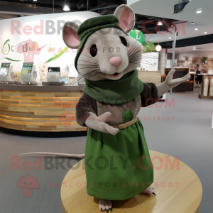 Olive Rat mascot costume character dressed with a Skirt and Scarves