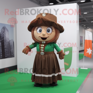 Brown Irish Flag mascot costume character dressed with a Maxi Skirt and Berets