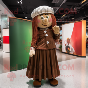 Brown Irish Flag mascot costume character dressed with a Maxi Skirt and Berets