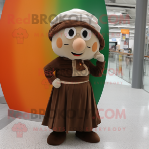 Brown Irish Flag mascot costume character dressed with a Maxi Skirt and Berets