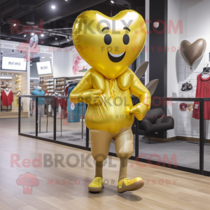 Gold Heart Shaped Balloons mascot costume character dressed with a Running Shorts and Messenger bags