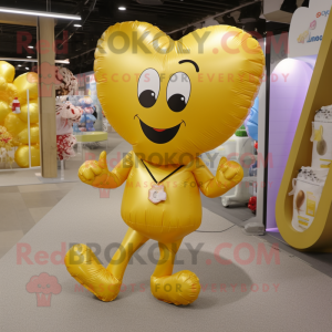 Gold Heart Shaped Balloons mascot costume character dressed with a Running Shorts and Messenger bags
