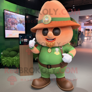 Peach Leprechaun Hat mascot costume character dressed with a Cargo Pants and Smartwatches