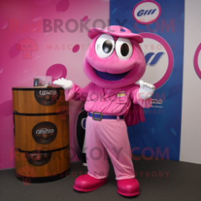 Pink Gyro mascot costume character dressed with a Polo Shirt and Wallets