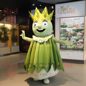 Olive King mascot costume character dressed with a Dress and Hair clips