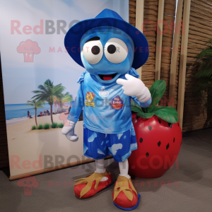 Blue Tomato mascot costume character dressed with a Board Shorts and Pocket squares