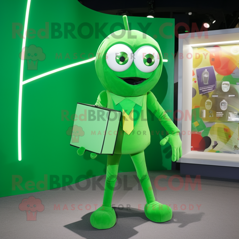 Green Spider mascot costume character dressed with a Jumpsuit and Briefcases