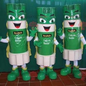 3 mascots of green and white glue sticks - Our Sizes L (175-180CM)