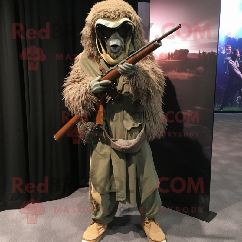 Sniper mascot costume character dressed with a Corduroy Pants and Shawl ...