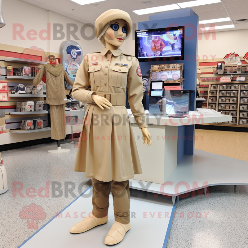 Beige Gi Joe mascot costume character dressed with a A-Line Skirt and Coin purses