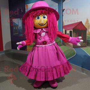 Magenta Scarecrow mascot costume character dressed with a Circle Skirt and Shoe laces