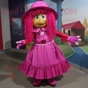 Magenta Scarecrow mascot costume character dressed with a Circle Skirt and Shoe laces
