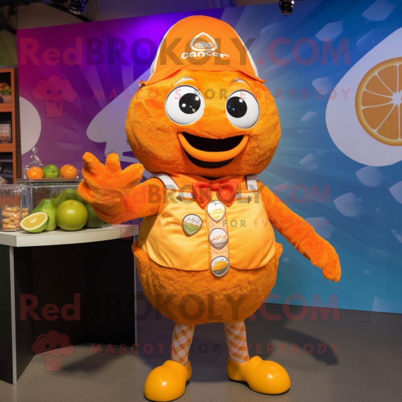 Orange Ceviche mascot costume character dressed with a Vest and Watches