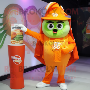 Orange Ceviche mascot costume character dressed with a Vest and Watches