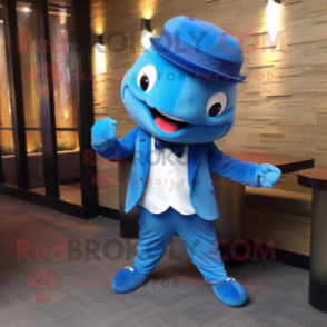 Blue Tuna mascot costume character dressed with a Suit Pants and